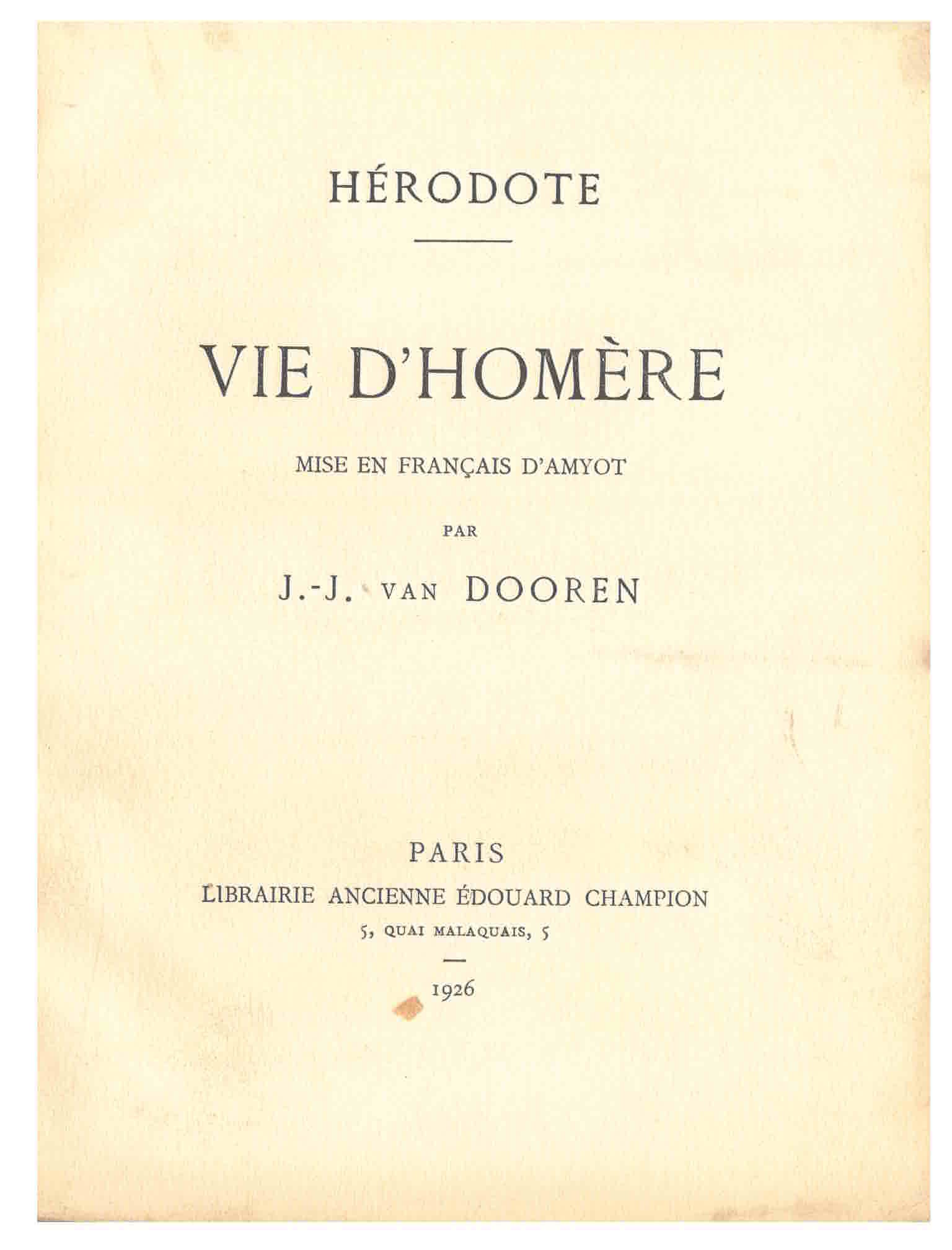 VIE D'HOMÈRE,