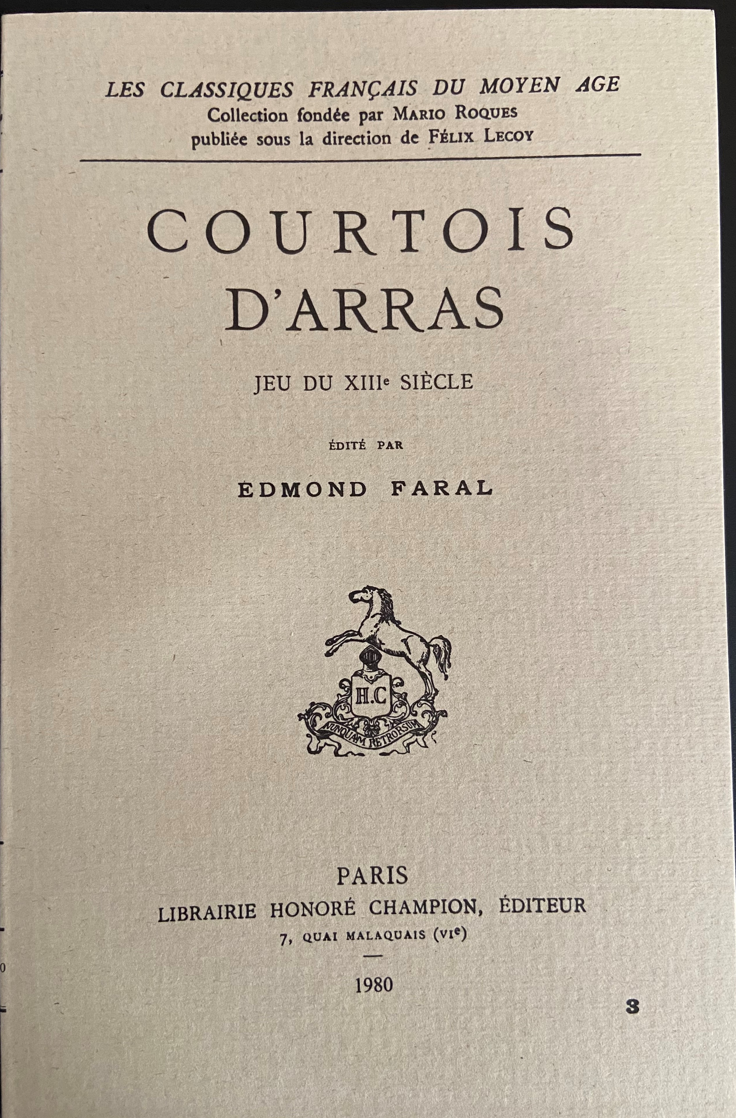 COURTOIS  D'ARRAS. JEU DU XIIIE SIECLE.(1922)