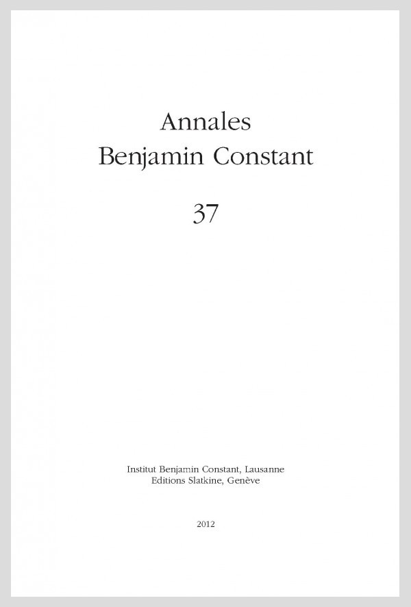 ANNALES BENJAMIN CONSTANT  NUMÉRO 37/2012