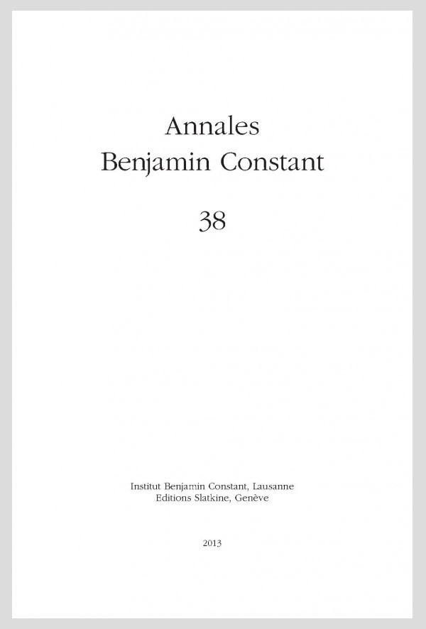 ANNALES BENJAMIN CONSTANT NUMÉRO 38/2013